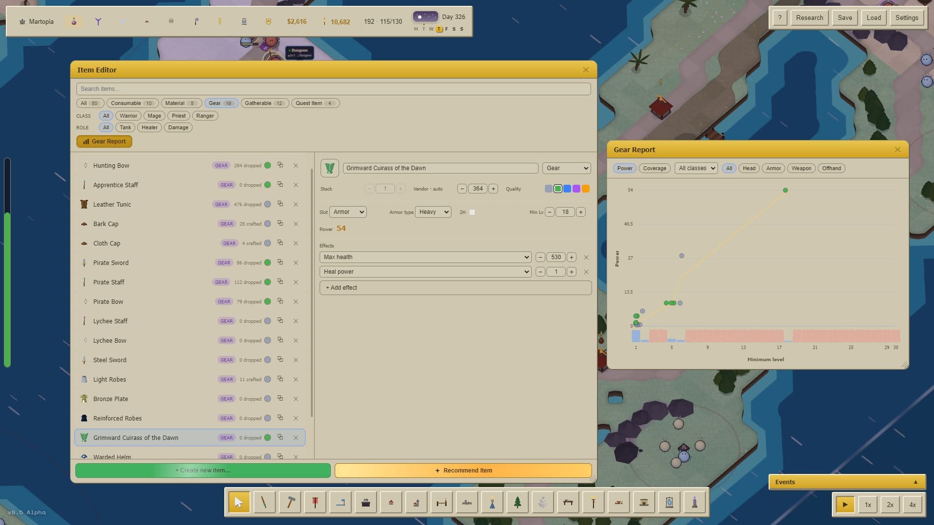 The item editor in MMOS, creating a Grimward Cuirass of the Dawn