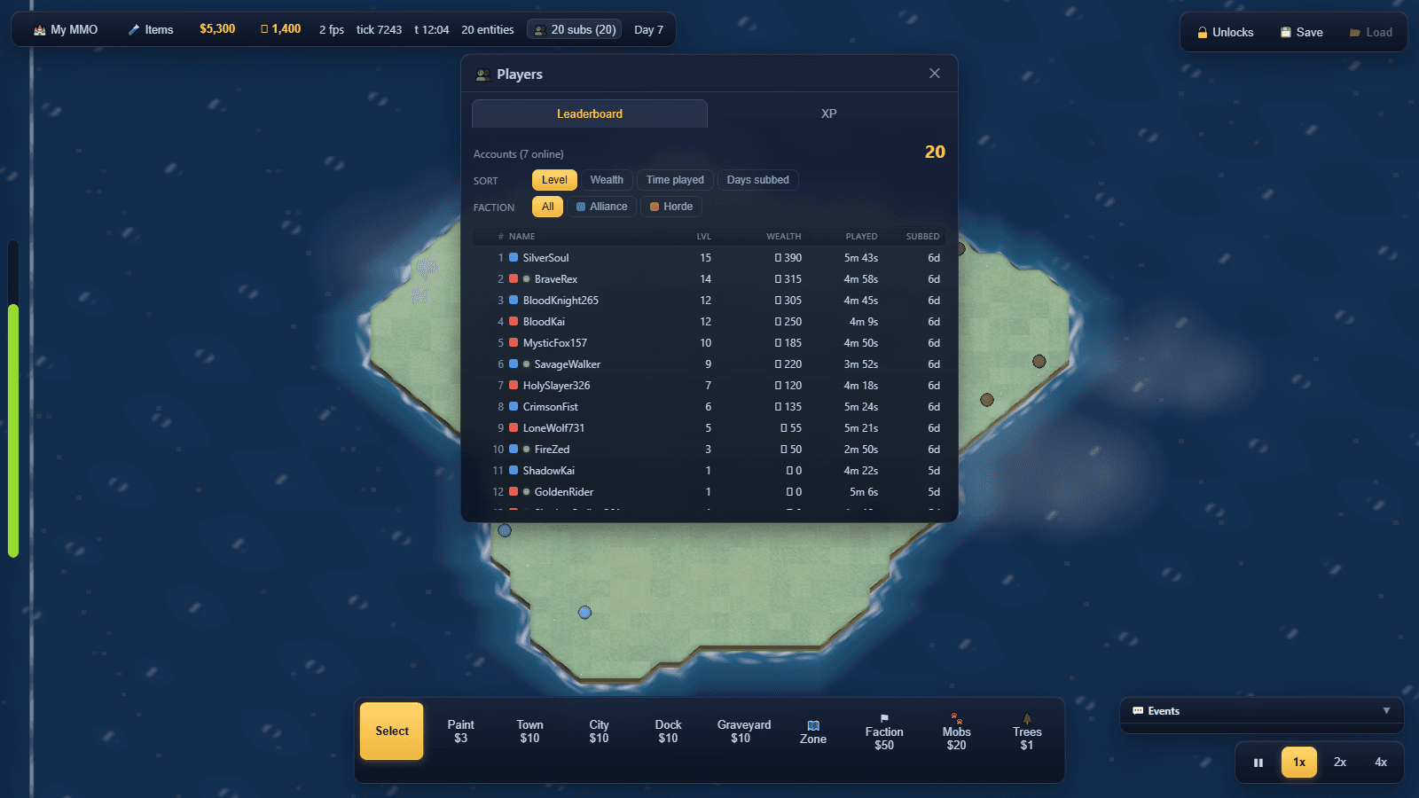 Player leaderboard
